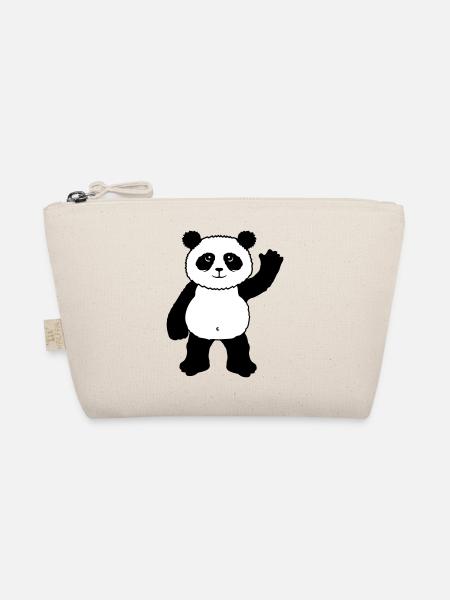Aufrecht Stehender Panda Bär Winkt Freundlich - Bio-Täschchen - Natur - Vorne