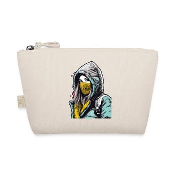 Hood woman wearing a face mask with a yellow - Organic Pouch - nature - Front
