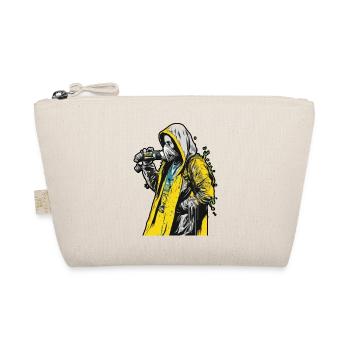 Hood woman wearing a face mask with a yellow - Organic Pouch - nature - Front