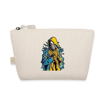 Hood woman wearing a face mask with a yellow - Organic Pouch - nature - Front