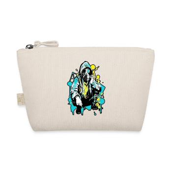 Hood woman wearing a face mask with a yellow - Organic Pouch - nature - Front