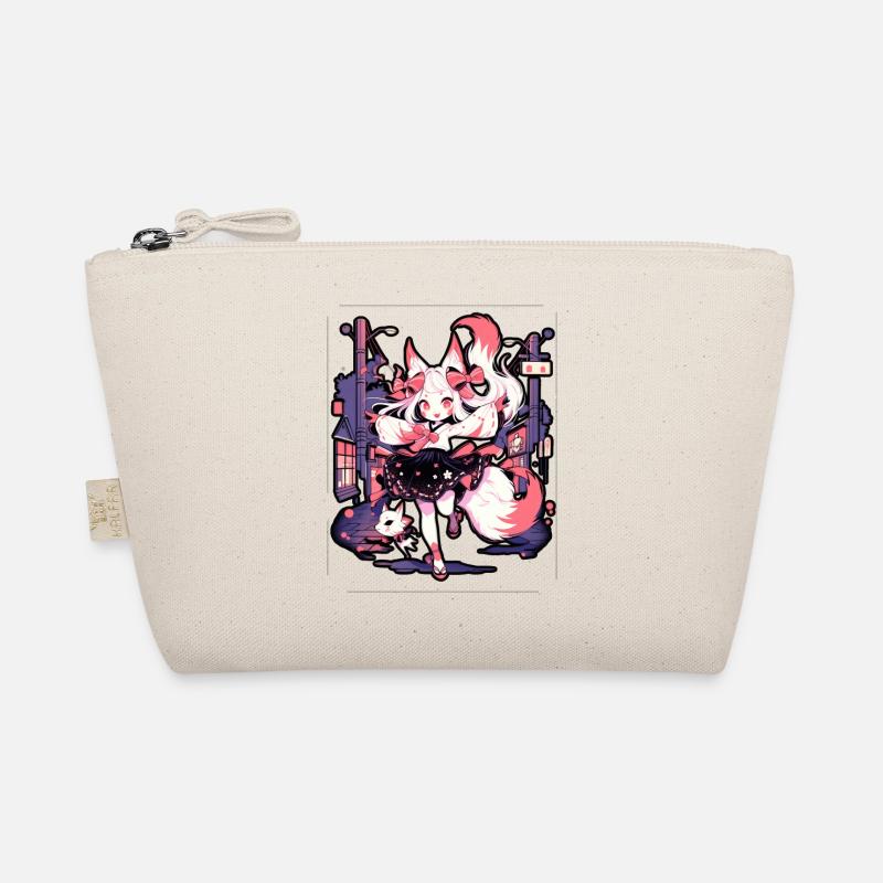 Anime Mädchen Kitsune posiert, süß, Fuchs, Bio-Täschchen