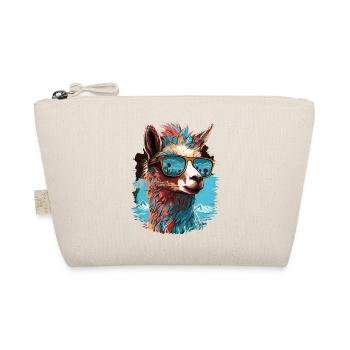 Lama mit Sonnenbrille, Alpaka Tierdesign Geschenk - Bio-Täschchen - Natur - Vorne
