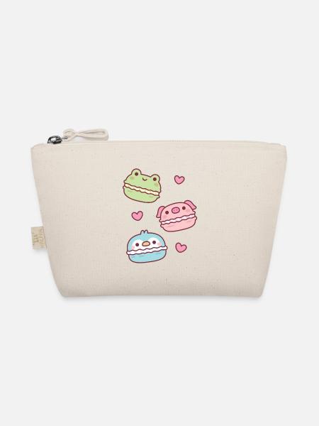 Cute Green Frog Pink Piggy Blue Penguin Macarons - Organic Pouch - nature - Front