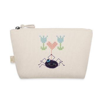 Cute spider embroidering flowers - Organic Pouch - nature - Front
