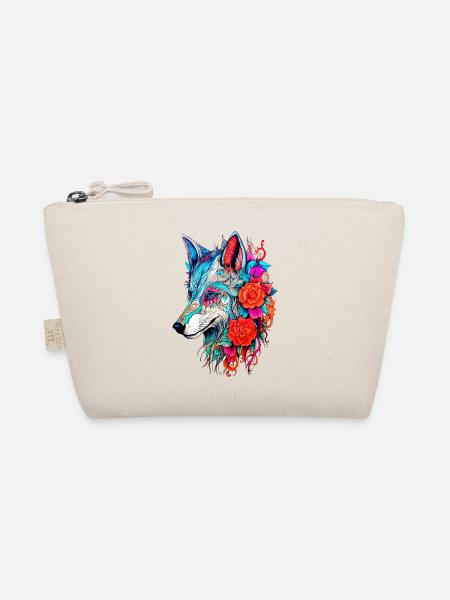 Wolf mit Blumen Mädchen - Bio-Täschchen - Natur - Vorne