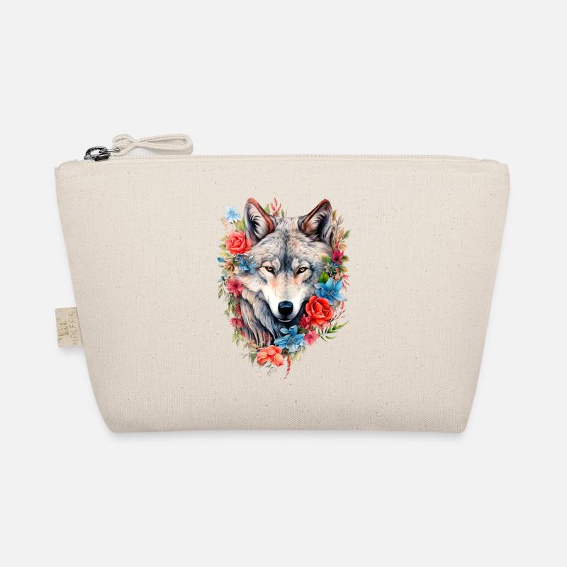 Wolf mit Blumen Mädchen Bio-Täschchen