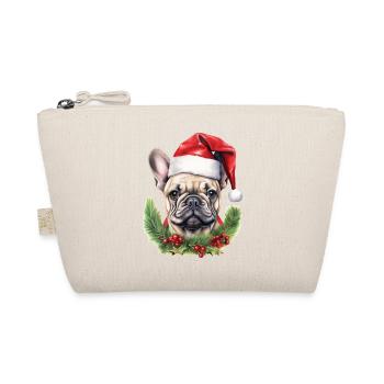 Französische Bulldogge, Weihnachtsmütze, T-Shirt, Tasse - Bio-Täschchen - Natur - Vorne