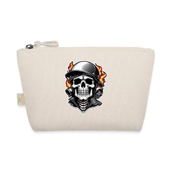 Motorrad im Retro-Stil - Totenkopf und Skelett - Bio-Täschchen - Natur - Vorne