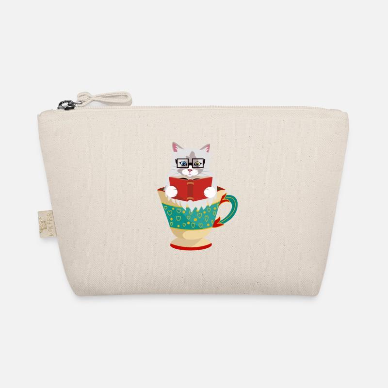 Niedliche Ragdoll-Katze, die ein Buch in einer Kaffeetasse liest Bio-Täschchen