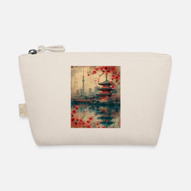 Eastern Harmony: Vintage-Skyline von Tokio mit Kirsche - Bio-Täschchen - Natur