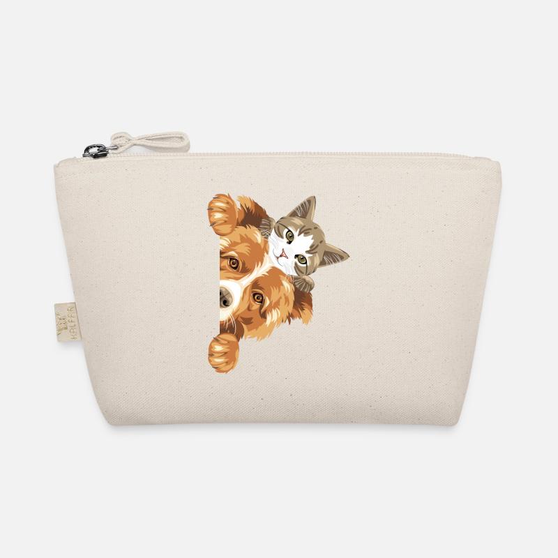 Peeking Border Collie dog and cute kitten Organic Pouch