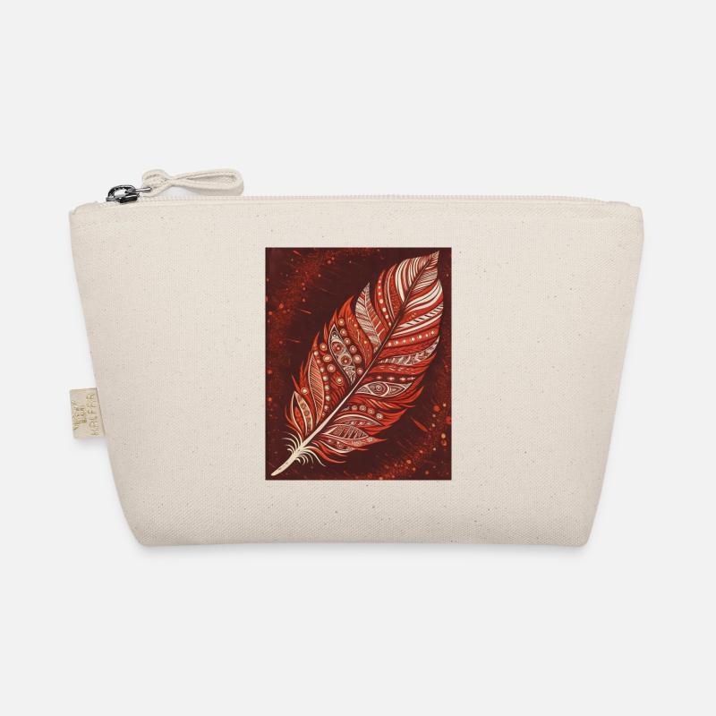 Red-White Feather - Elegance on Red Organic Pouch
