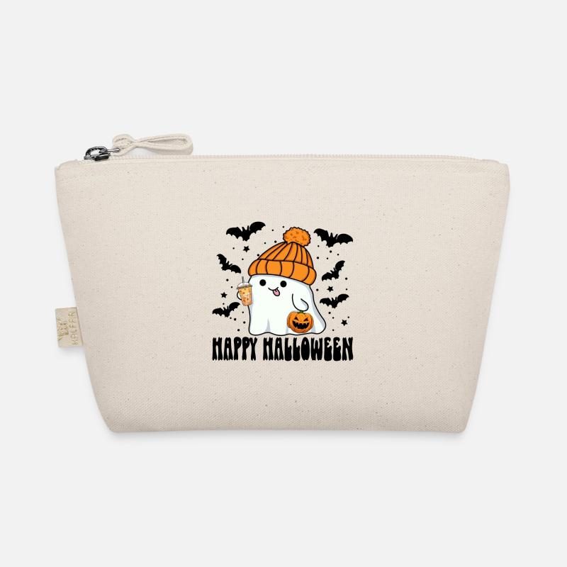 Halloween Ghost with Bubble Tea Jack-o-lantern Hat Organic Pouch