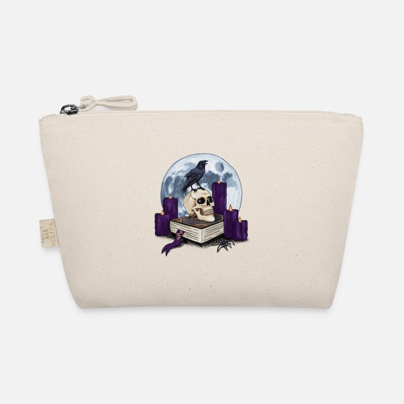 Witch book with skull and raven at full moon Organic Pouch