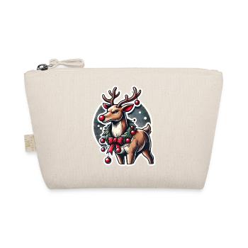 Rentier mit Weihnachtskranz - Bio-Täschchen - Natur - Vorne