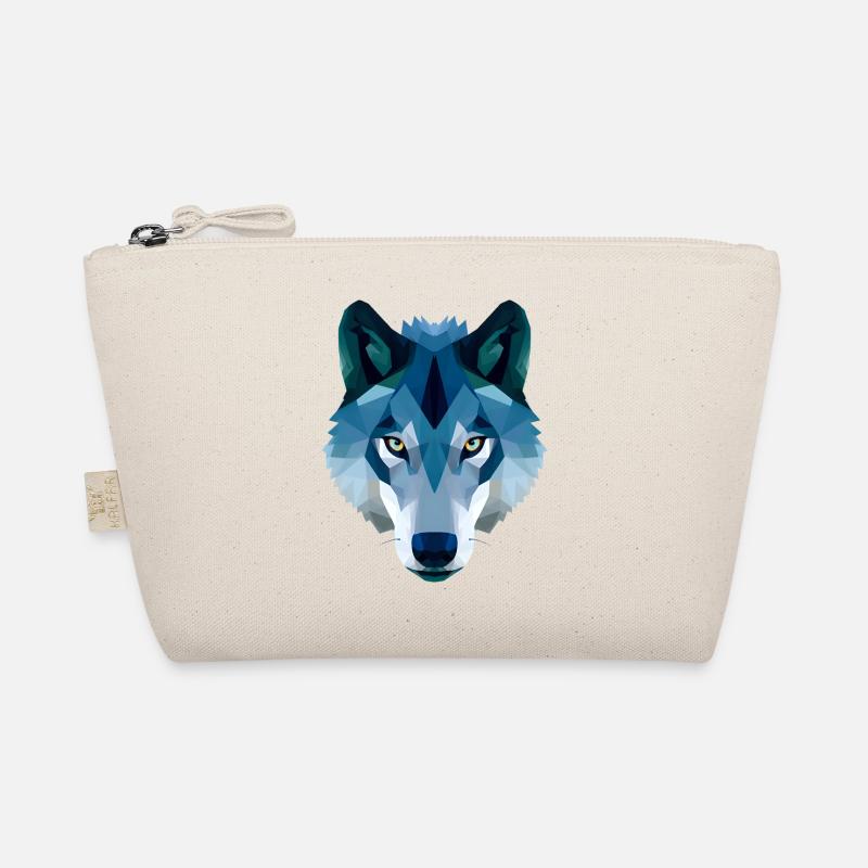 Low Polygon Wolf in Blau und Weiß - Bio-Täschchen - Natur