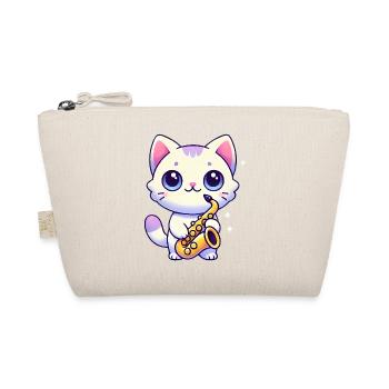 Adorable Cat with Saxophone Graphic - Organic Pouch - nature - Front
