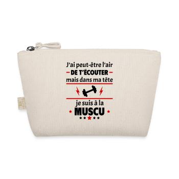 Dans ma tête je suis à la muscu, cadeau noël - Trousse biologique - nature - Devant