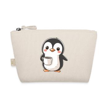 Cute Penguin Holding Coffee Cup - Adorable Design - Organic Pouch - nature - Front