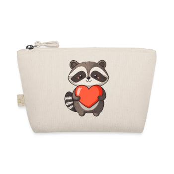 Raccoon Holding a Red Heart - Adorable Cartoon - Organic Pouch - nature - Front