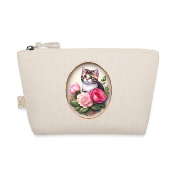 Vintage Cat Portrait with Roses - Organic Pouch - nature - Front