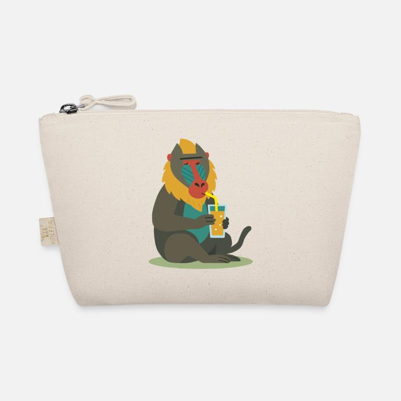 bunter Mandrill genießt entspannt ein Glas Saft Bio-Täschchen