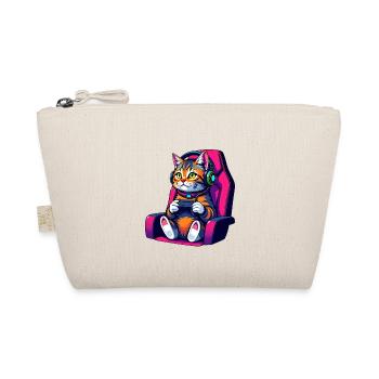 Retro Gamer Cat with Headset and Controller - Organic Pouch - nature - Front