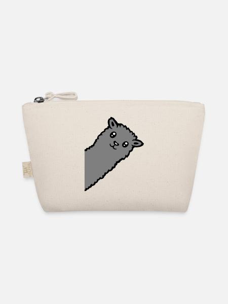 Gray Alpaca Llama Head Curious Funny Look - Organic Pouch - nature - Front