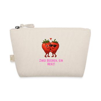 Zwei Beeren ein Herz - Erdbeeren Paar - Bio-Täschchen - Natur - Vorne