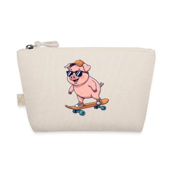 Funny Pig Skating on Skateboard Cartoon Skater - Organic Pouch - nature - Front
