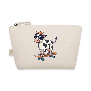 Funny Cow Skating on Skateboard Cartoon Skater - Organic Pouch - nature - Front