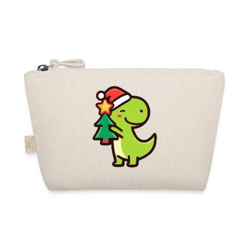 Kawaii Dino T-Rex with Christmas Tree - Organic Pouch - nature - Front