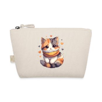 Calico kitten with scarf and hearts - Organic Pouch - nature - Front