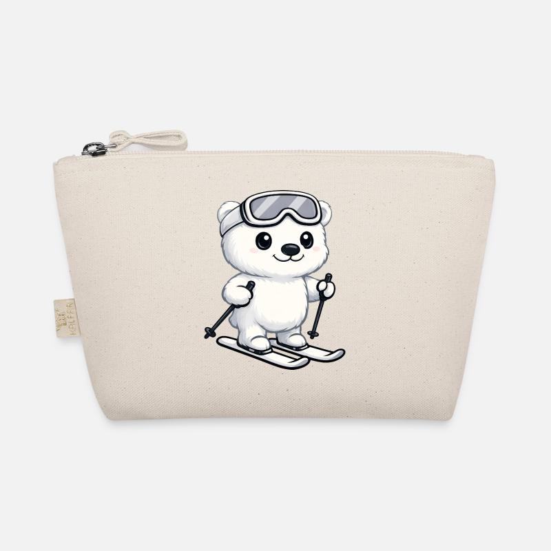 Cute Polar Bear Skier Cartoon Winter Vacation Organic Pouch