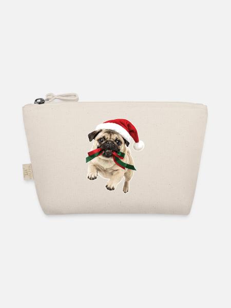 Verspielter Weihnachts Mops - Bio-Täschchen - Natur - Vorne