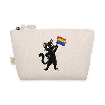 Pride-Katze mit Regenbogenflagge – Vielfalt - Bio-Täschchen - Natur - Vorne