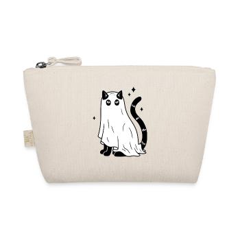 Halloween Katze Gespenst - SW mit Sternen - Bio-Täschchen - Natur - Vorne
