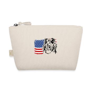 Long-haired Collie US America Flag Dogs Wilsigns - Organic Pouch - nature - Front