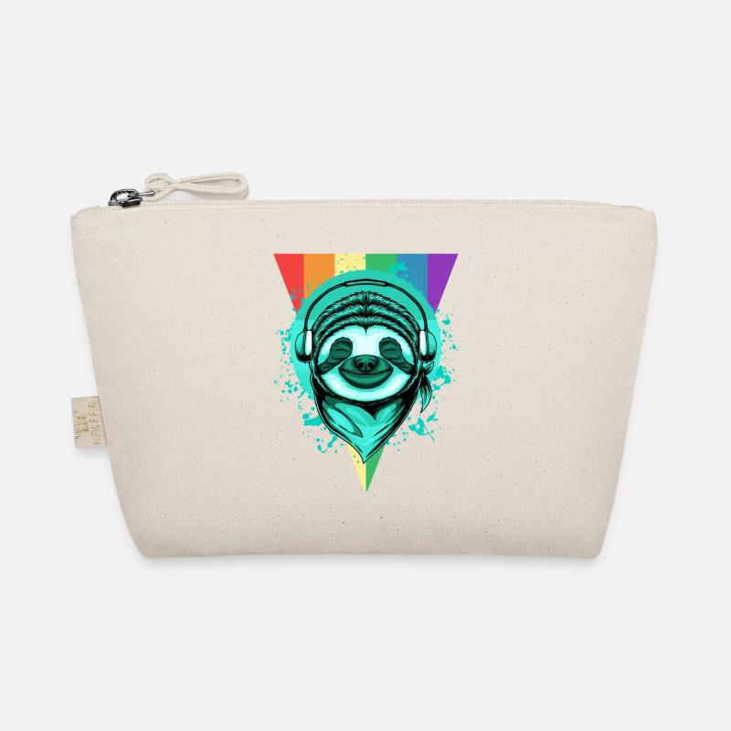 Faultier mit Kopfhörern & Regenbogen Bio-Täschchen