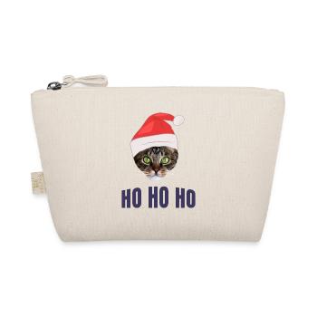 Santa Cat with Santa hat, Ho Ho ho - Organic Pouch - nature - Front