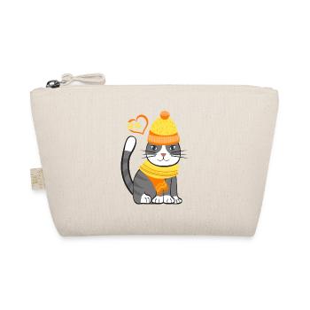 Chat avec écharpe et casquette - jaune orange - Trousse biologique - nature - Devant