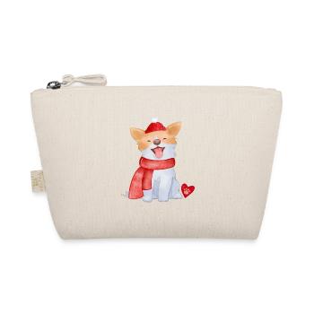 Chien avec écharpe, casquette, cœur et patte - Trousse biologique - nature - Devant