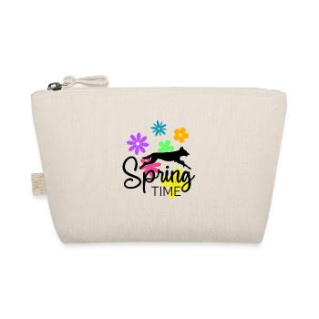 Frühlingsdesign - springender Hund und Blumen - Bio-Täschchen - Natur - Vorne