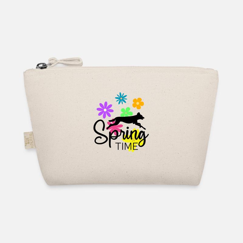 Frühlingsdesign - springender Hund und Blumen Bio-Täschchen