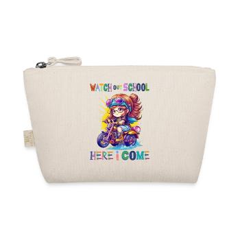 Watch out school - here I come / Steampunk girl - Organic Pouch - nature - Front