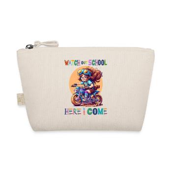 Watch out school - here I come / Steampunk girl - Organic Pouch - nature - Front