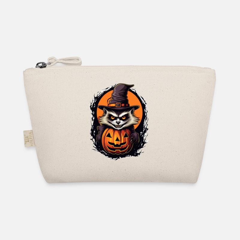 Gruselige Halloween-Katze mit Hexenhut Bio-Täschchen