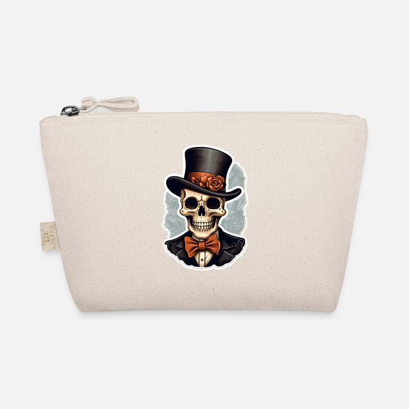 Totenkopf mit Zylinder Halloween - Bio-Täschchen - Natur