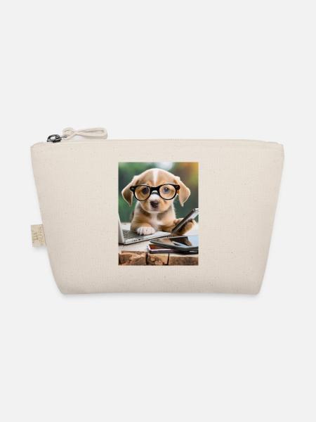 Hund mit Brille - Bio-Täschchen - Natur - Vorne